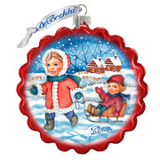 Little Siblings Wreath Glass Ornament by G. DeBrekht - Christmas Decor - 759-042
