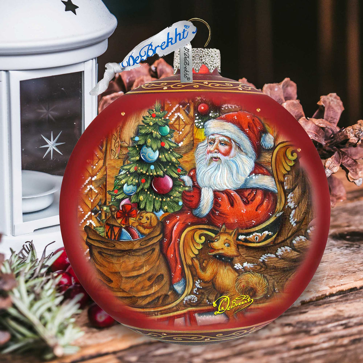 Santa on the Road Glass Ornament Limited Edition by G. DeBrekht - Christmas Santa Snowman Decor - 73915