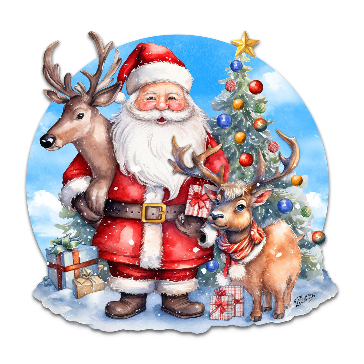 Santa with Reindeers Holiday Door Decor
