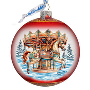 Winter Wonderland Carousel Lg Glass Ornament by G.Debrekht - Christmas Holiday Decor - 73953