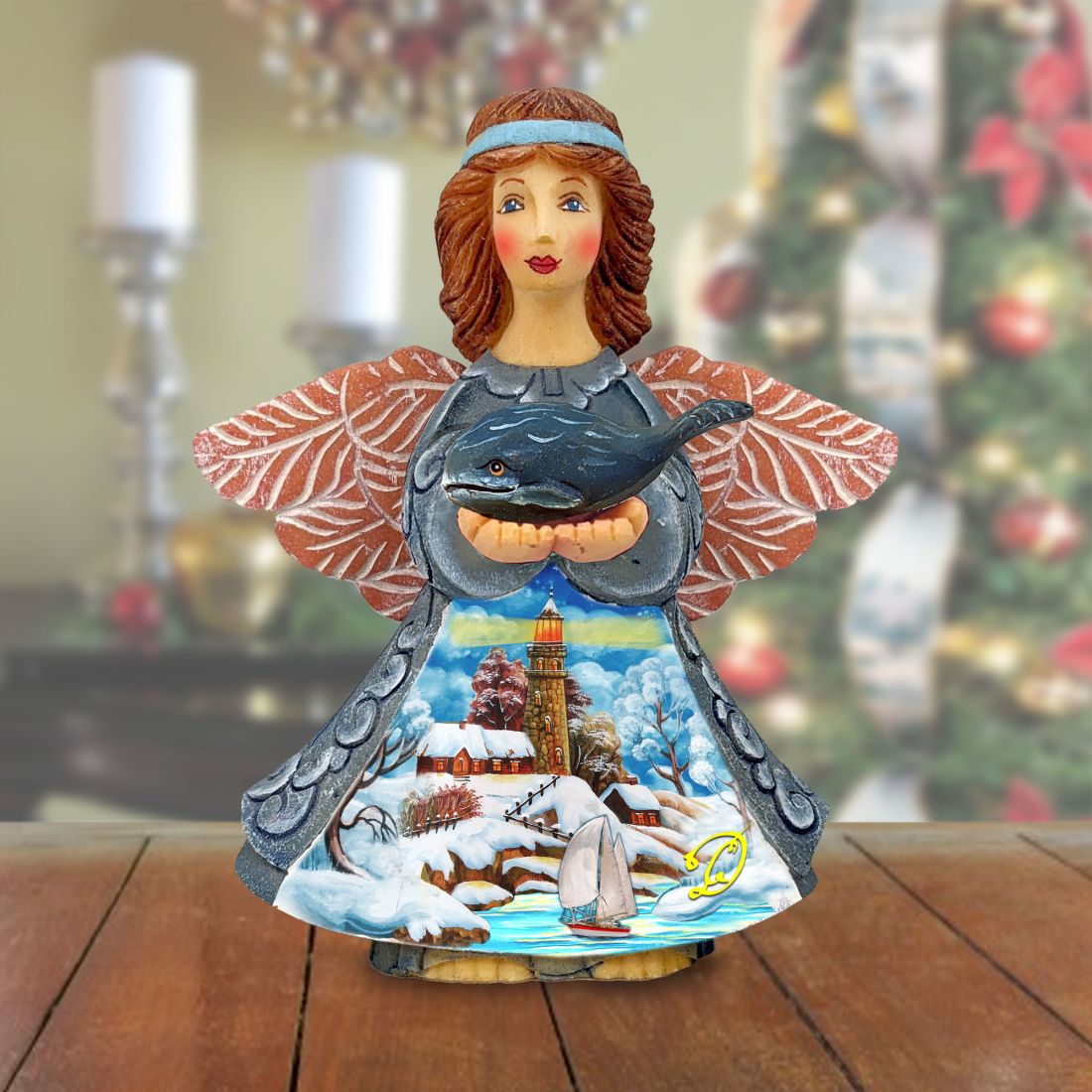 Winter Angel with Whale Handcrafted Christmas Figurine - G. DeBrekht - Nativity Holiday Decor - 516660