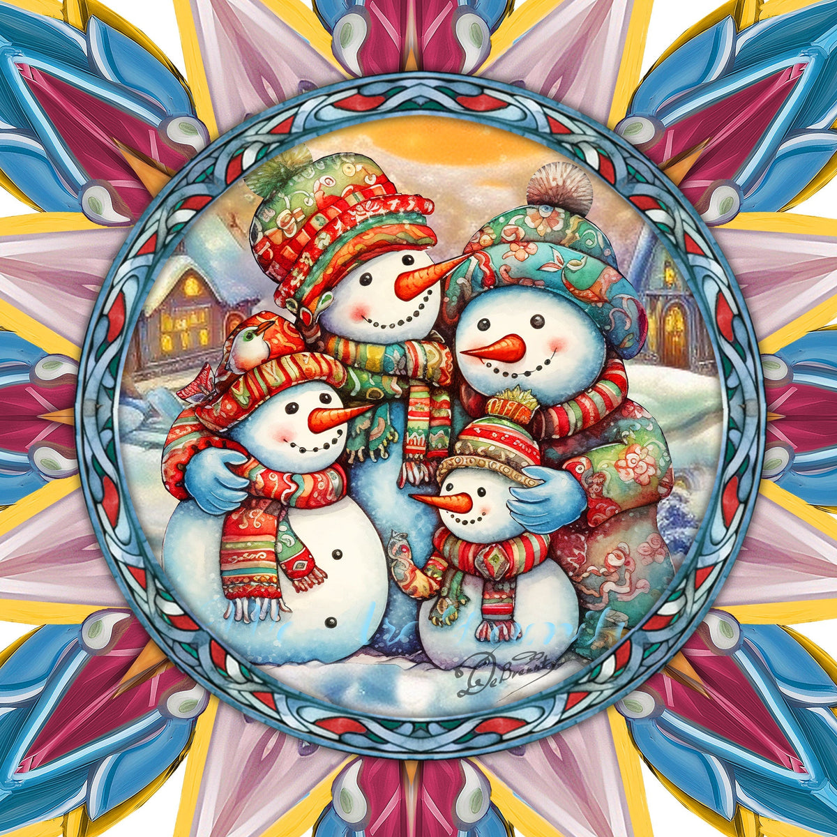Snowman Family Star Tree Topper Wooden Decor