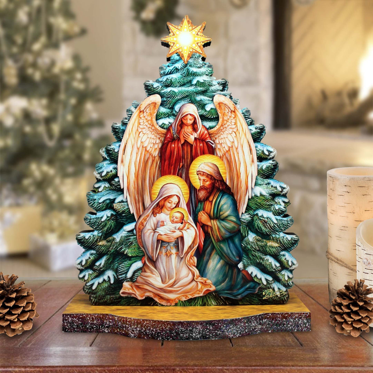 Graceful Angel Nativity Limited Edition Wooden Figurine by G. Debrekht - Centerpiece for Holiday Decor - 89306
