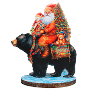 Santa Claus and Black Bear Limited Edition Wooden Figurine by G. Debrekht - Christmas Centerpiece Decoration - 89315
