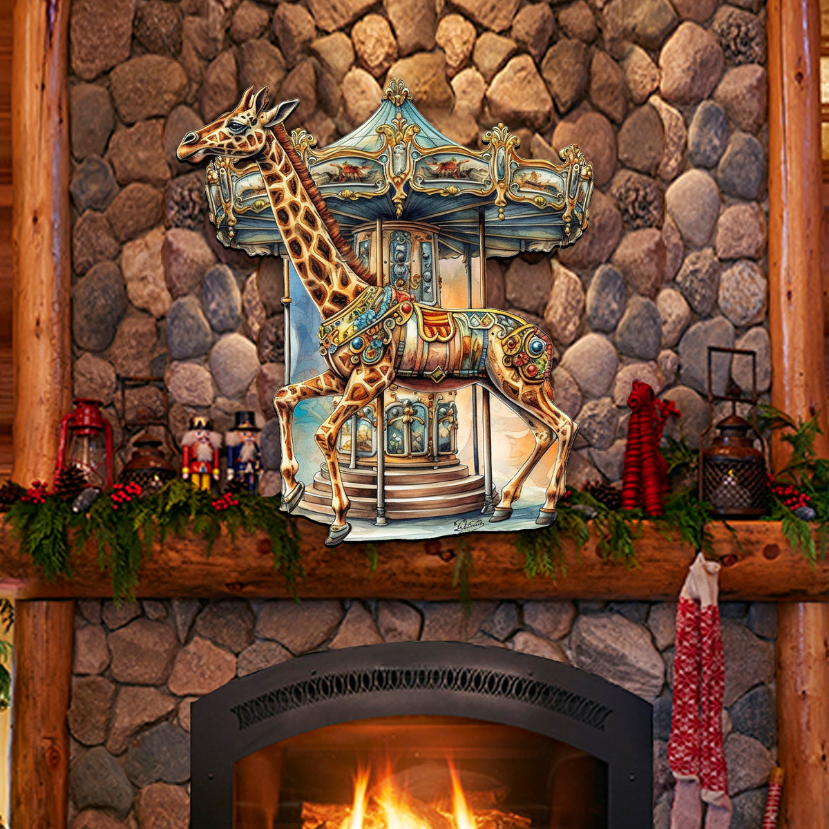 Carousel Giraffe Holiday Door Decor  by G. Debrekht - Christmas Decor - 8611028H