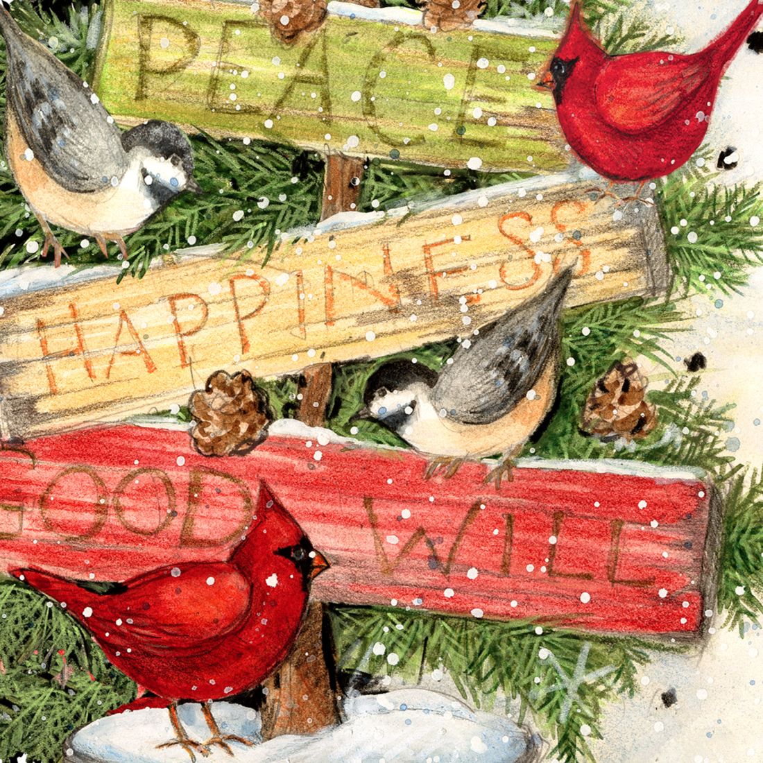 Joy Love and Peace Snowman Christmas Outdoor Scene by Susan Winget - Christmas Santa Snowman Decor - 8471108F-SW