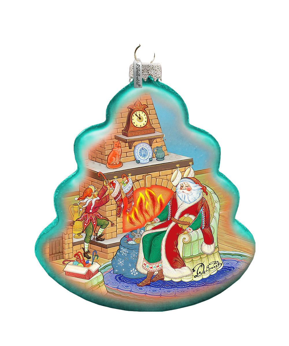 At the Fireplace Santa Glass Ornament