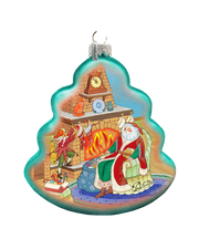 At the Fireplace Santa Glass Ornament