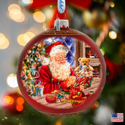 Getting Ready for the Holidays Santa Large Glass Ornament in Red