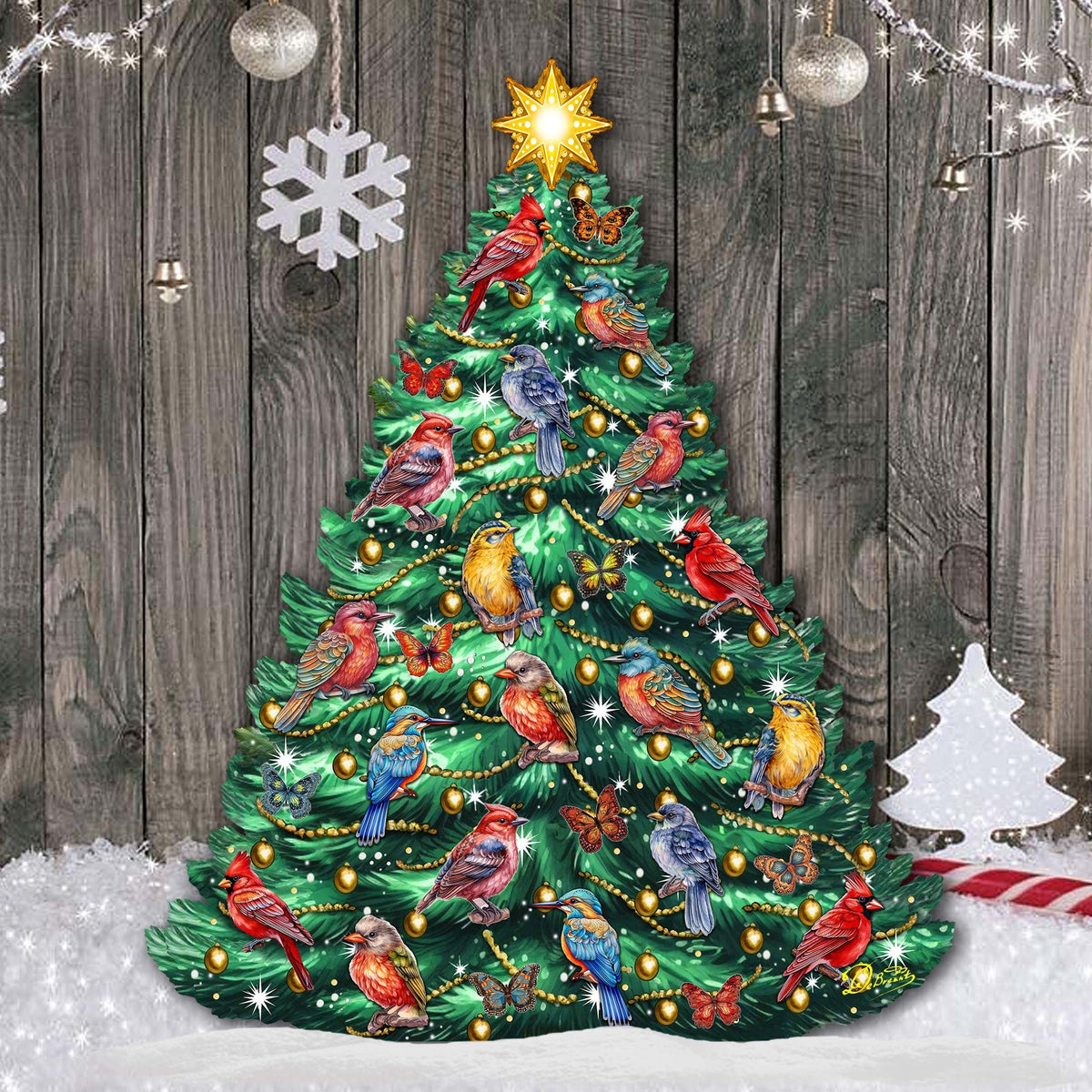 Christmas Birds-Themed Christmas Tree Outdoor Indoor Decor Wooden Christmas Decoration