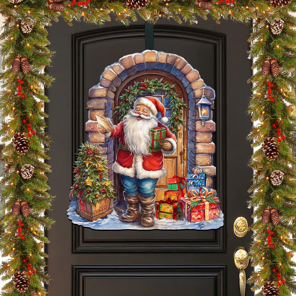 Santa's Surprise Visit Holiday Door Decor