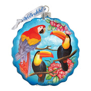 Tropical Birds Flower Glass Ornament