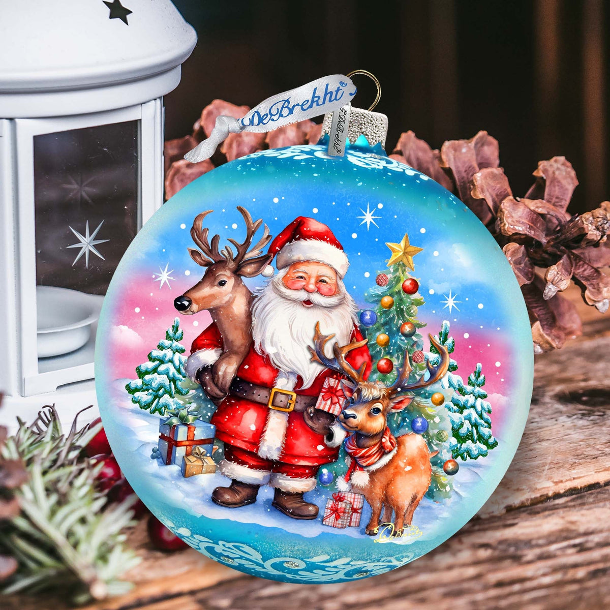 Santas Best Friends Lg Glass Ornament by G.Debrekht - Christmas Santa Snowman Decor - 73947
