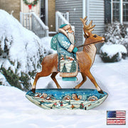 Reindeer Santa Christmas Outdoor Scene by G. DeBrekht - Christmas Santa Snowman Decor - 8151123F