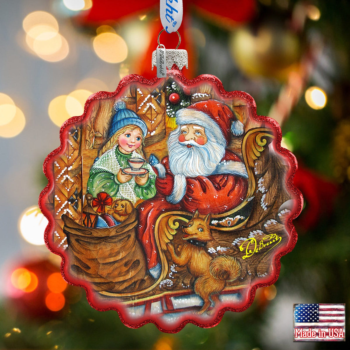 Santas Arrival Wreath Glass Ornament