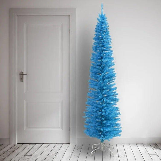 90" Light Blue Artificial Pine Christmas Tree – Unique Slim Holiday Decor - Christmas Trees USA