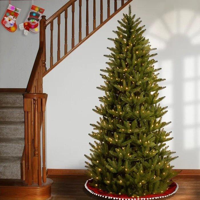 7.5' Lighted Artificial Fir Christmas Tree – 750 Clear Lights, Slim Profile, Realistic Branches - Christmas Trees USA