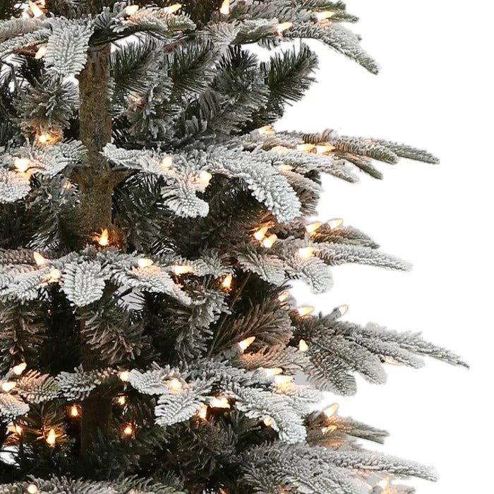 7.5' Lighted Artificial Fir Christmas Tree – 1319 Tips, 700 Clear Lights, Flocked - Christmas Trees USA