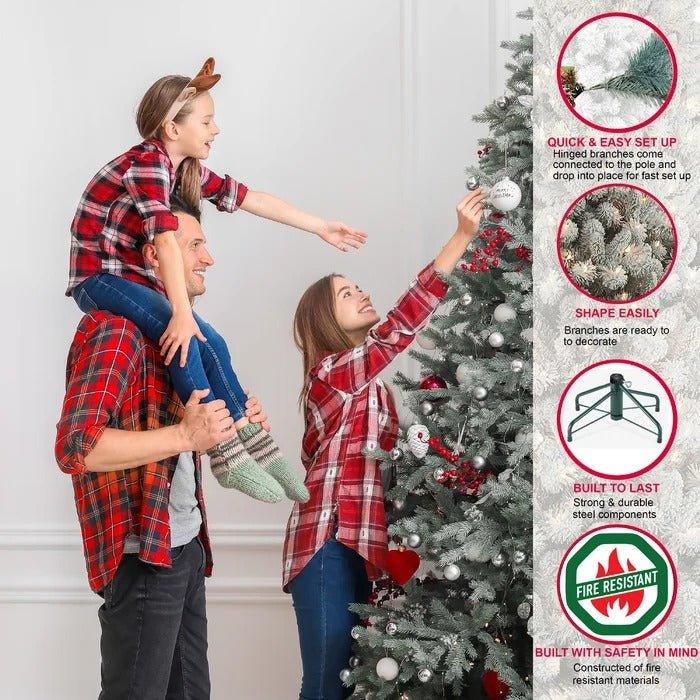 7.5' Lighted Artificial Fir Christmas Tree – 1319 Tips, 700 Clear Lights, Flocked - Christmas Trees USA