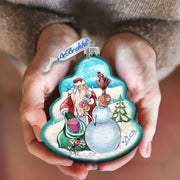 Santa with Snowman Tree Glass Ornament by G. DeBrekht - Christmas Santa Snowman Decor - 762-011