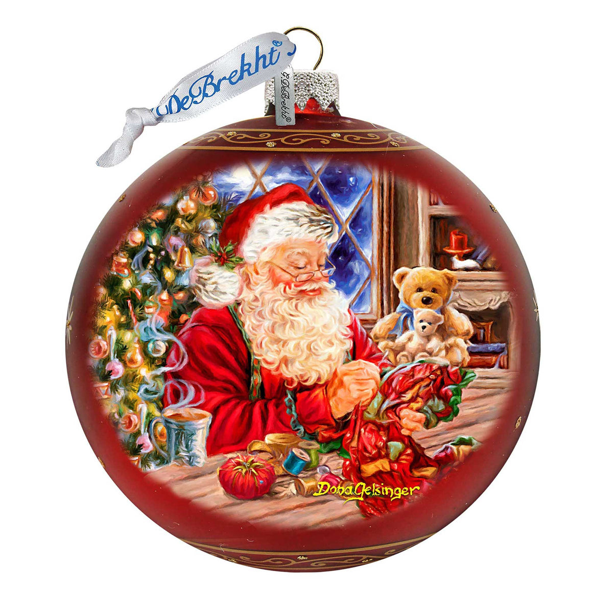 Getting Ready for the Holidays Santa Large Glass Ornament in Red