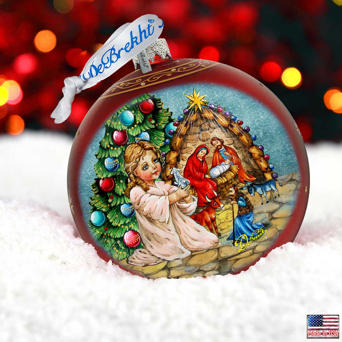 Christmas Miracle Lg Glass Ornament in Red by G.Debrekht - Nativity Holiday Decor - 73929R