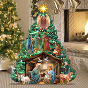 Nativity-Themed Christmas Tree Outdoor Indoor Decor Wooden Christmas Decoration