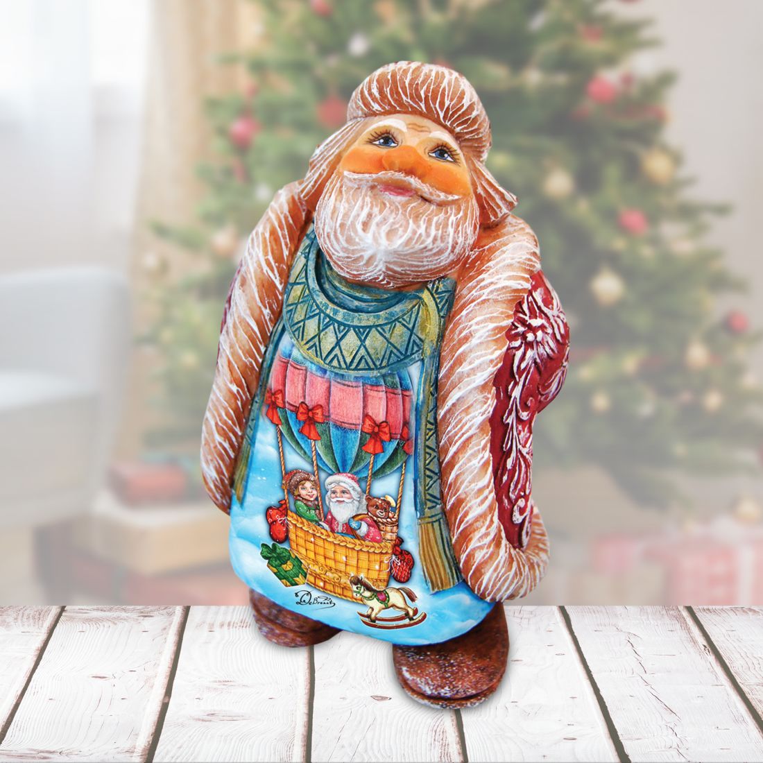 Balloon Ride Santa Handcrafted Christmas Figurine