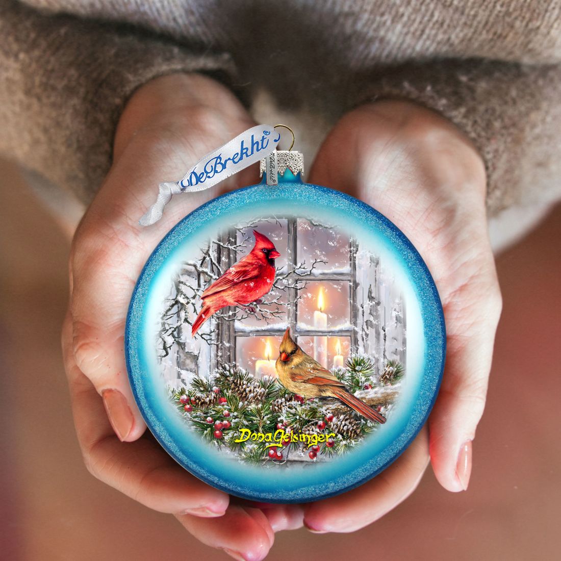 Christmas Cardinals Glass Ornament by D. Gelsinger - Christmas Decor - 71161-DG