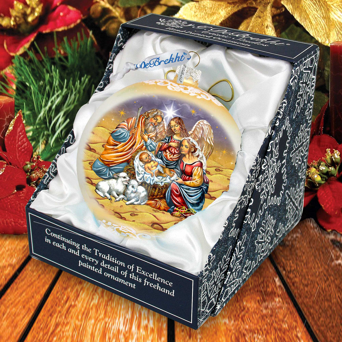 Regal Nativity Lg Glass Ornament in Gold by G.Debrekht - Christmas Decor - 73928G