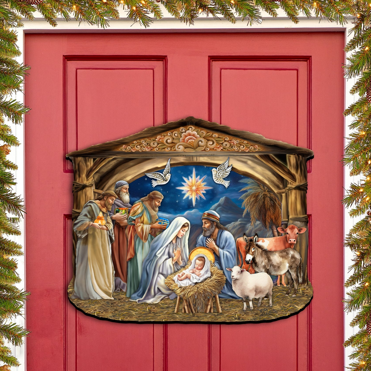 The Birth of Jesus Nativity Scene Holiday Door Decor by G. Debrekht - Nativity Holiday Decor - 8652761H