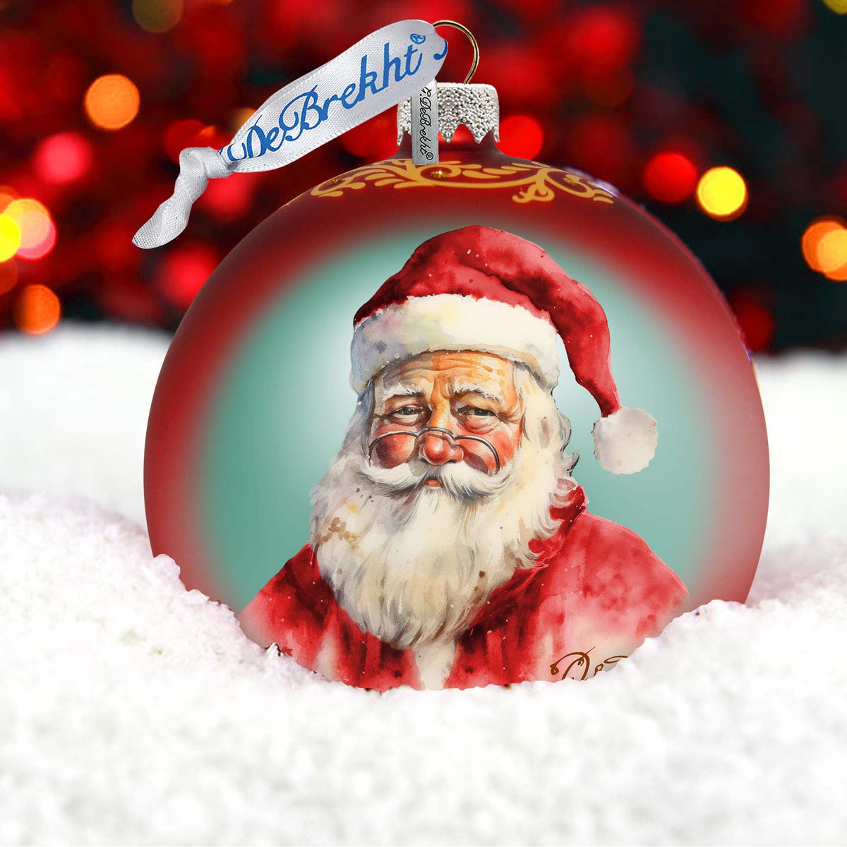 Captivating Smile of Santa Ball Glass Ornament by G. Debrekht - Christmas Santa Snowman Decor - 73376