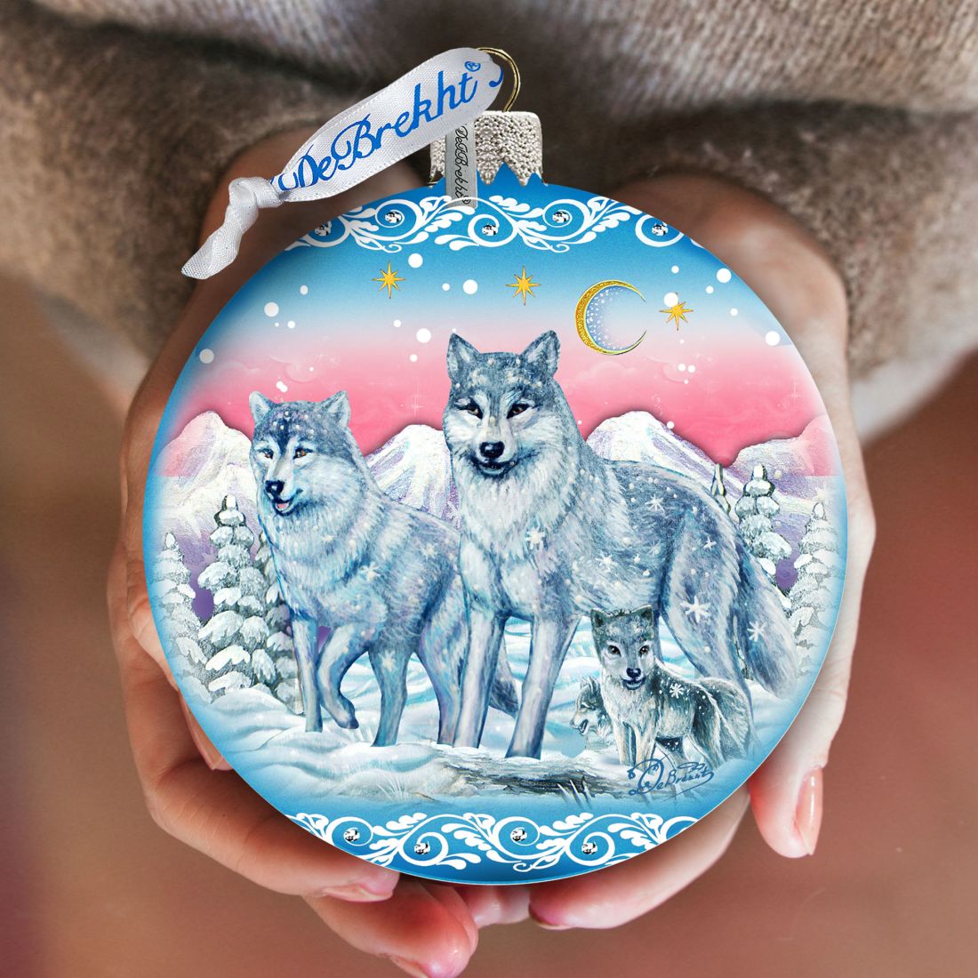 Guardian of Spirituality Wolves Ball Glass Ornament Limited Edition by G. DeBrekht - Christmas Decor - 73880