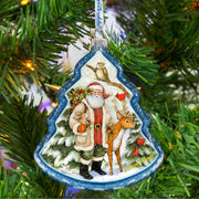Santa in the Forest Glass Ornament