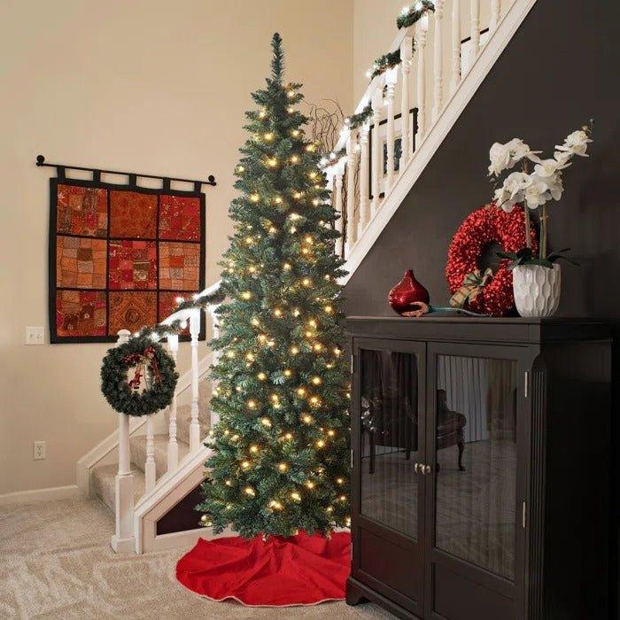 7.5' Slim Pencil Artificial Christmas Tree with 350 Warm LED Lights & 8 Lighting Modes - Christmas Trees USA