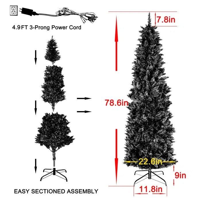 7.5' Slim Pencil Artificial Christmas Tree with 350 Warm LED Lights & 8 Lighting Modes - Christmas Trees USA