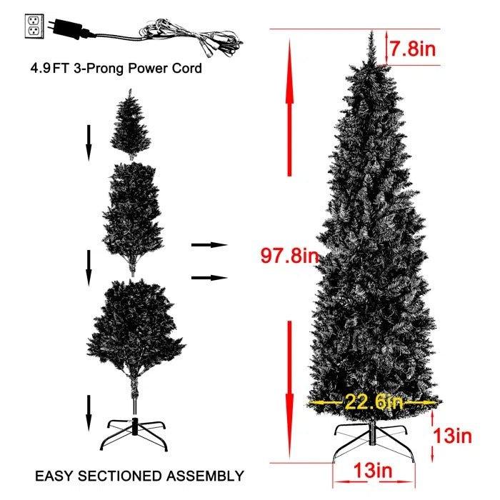 7.5' Slim Pencil Artificial Christmas Tree with 350 Warm LED Lights & 8 Lighting Modes - Christmas Trees USA