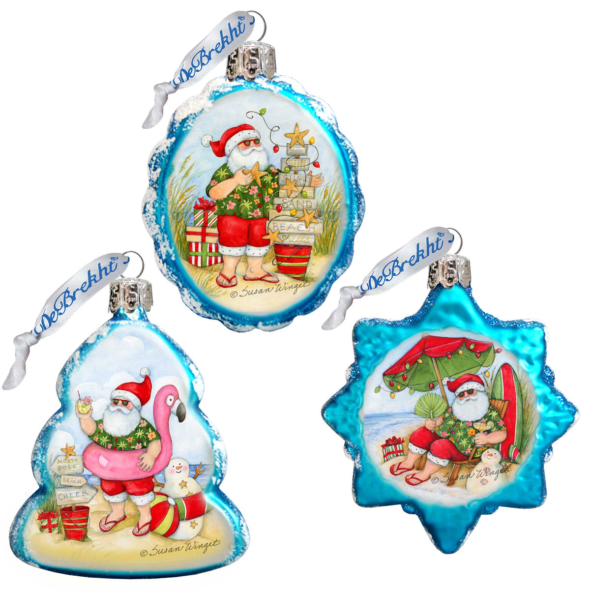 Christmas at the Beach Mercury Glass Ornaments Set of 3