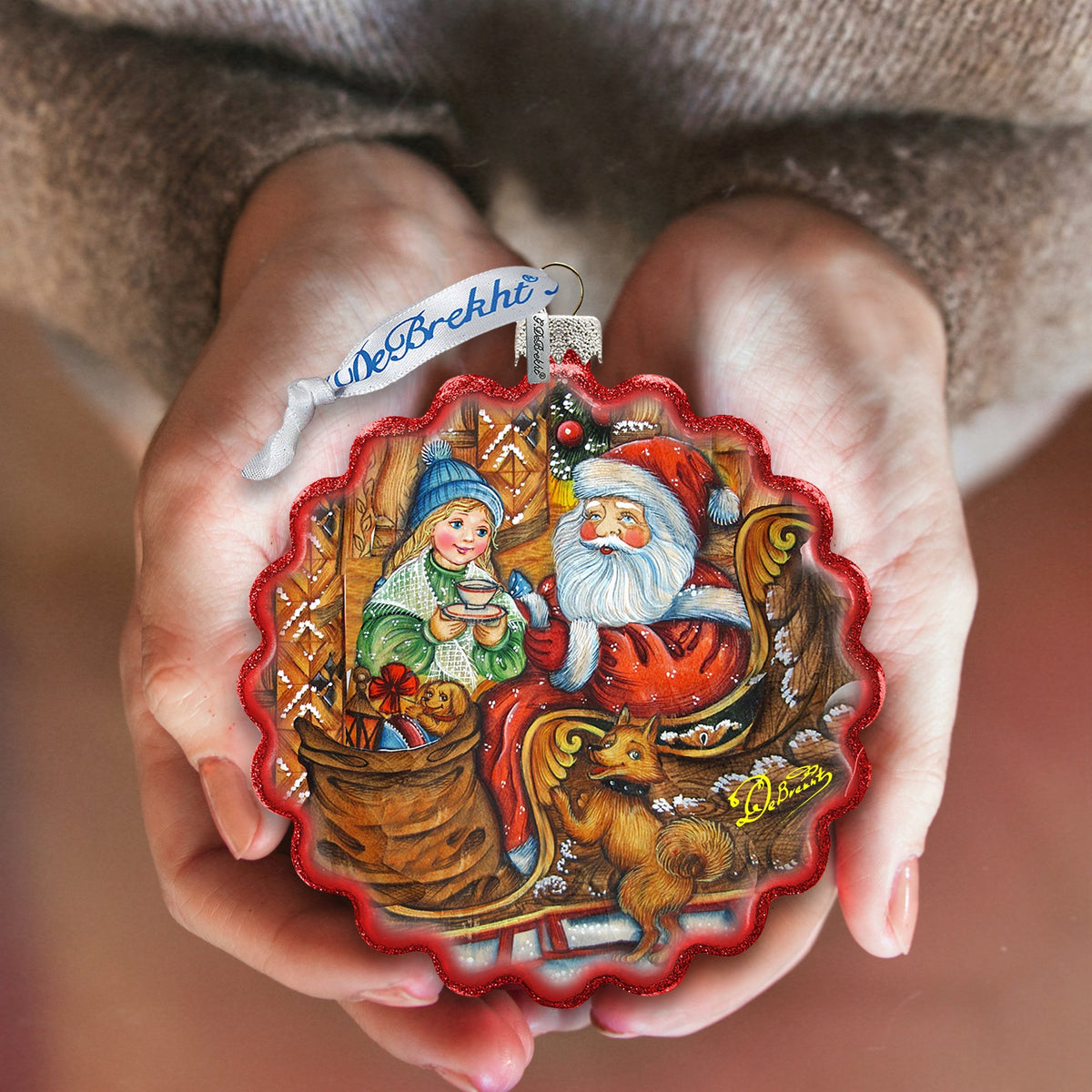 Santas Arrival Wreath Glass Ornament