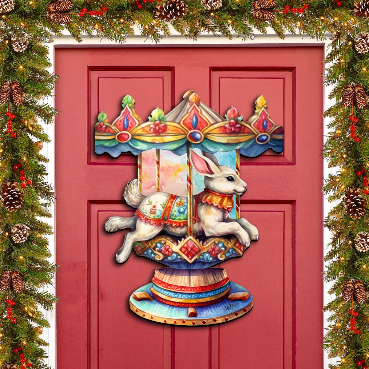 Carousel Bunny Holiday Door Decor by G. Debrekht - Christmas Decor - 8611084H
