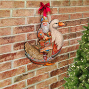 Charming Santa Riding Goose Holiday Door Decor by G. Debrekht - Christmas Santa Snowman Decor - 8611063H