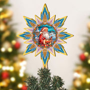Santa with Cardinal Star Tree Topper Wooden Decor by G. Debrekht - Santa Snowman Decor - 89507