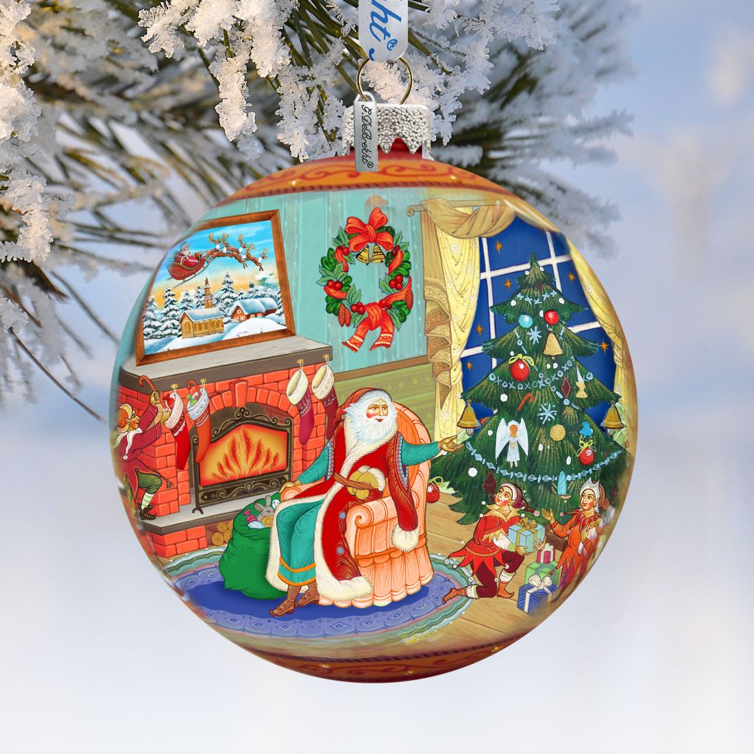 Christmas Eve Ball Glass Ornament Limited Edition by G. DeBrekht - Christmas Santa Snowman Decor - 73846