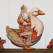 Charming Santa Riding Goose Holiday Door Decor by G. Debrekht - Christmas Santa Snowman Decor - 8611063H
