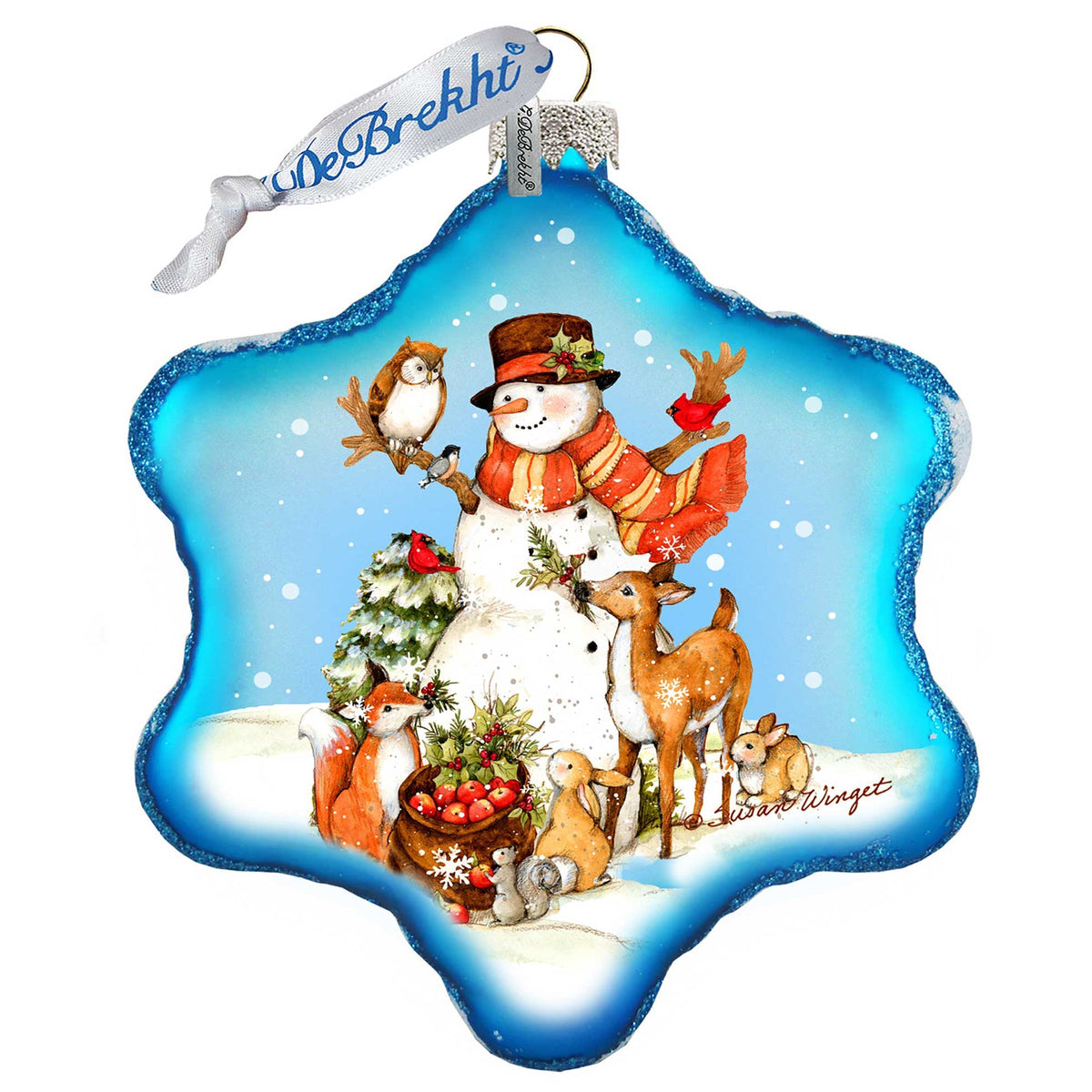 Night Forest Snowman Glass Ornament