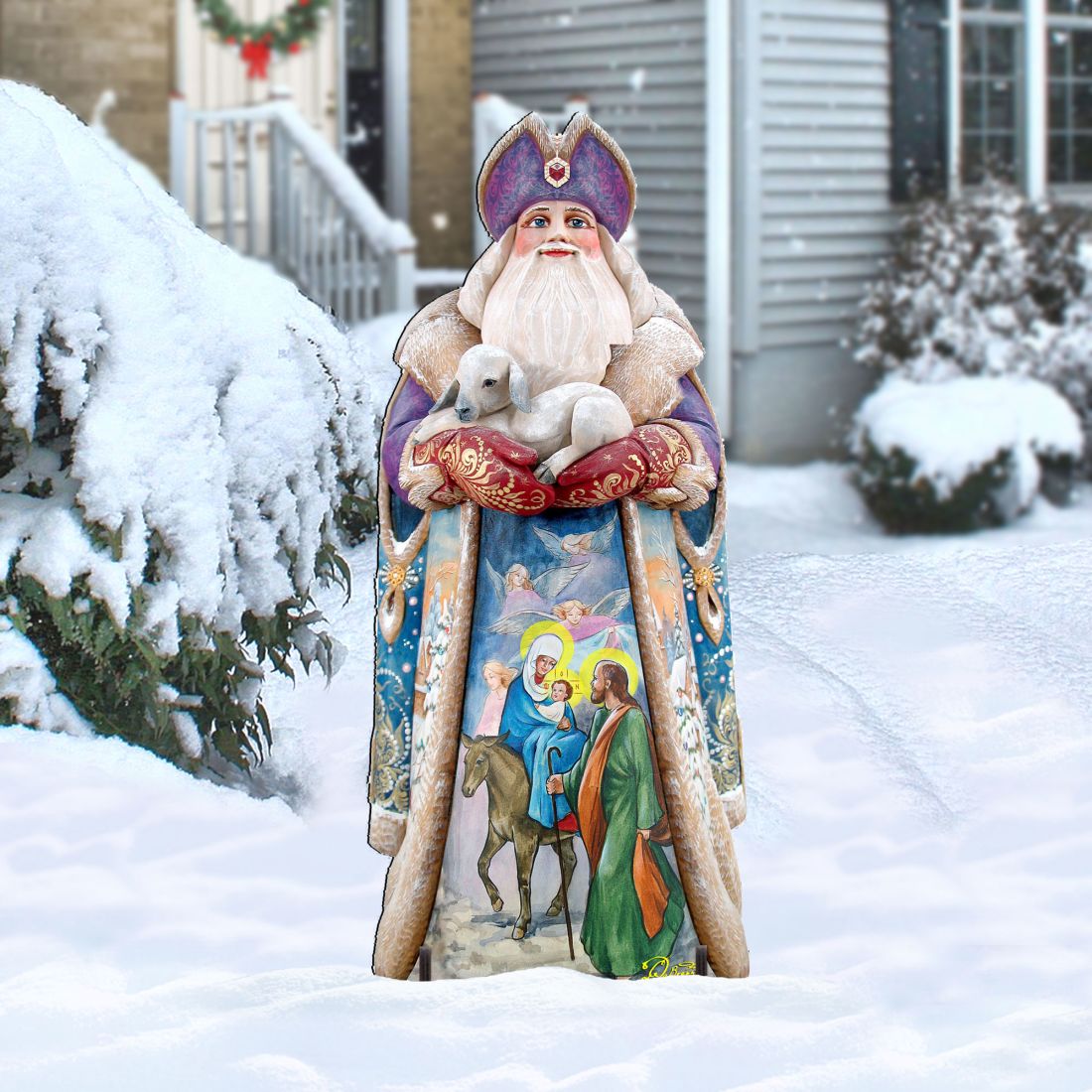 Santa and the Guardian Angels Christmas Outdoor Scene