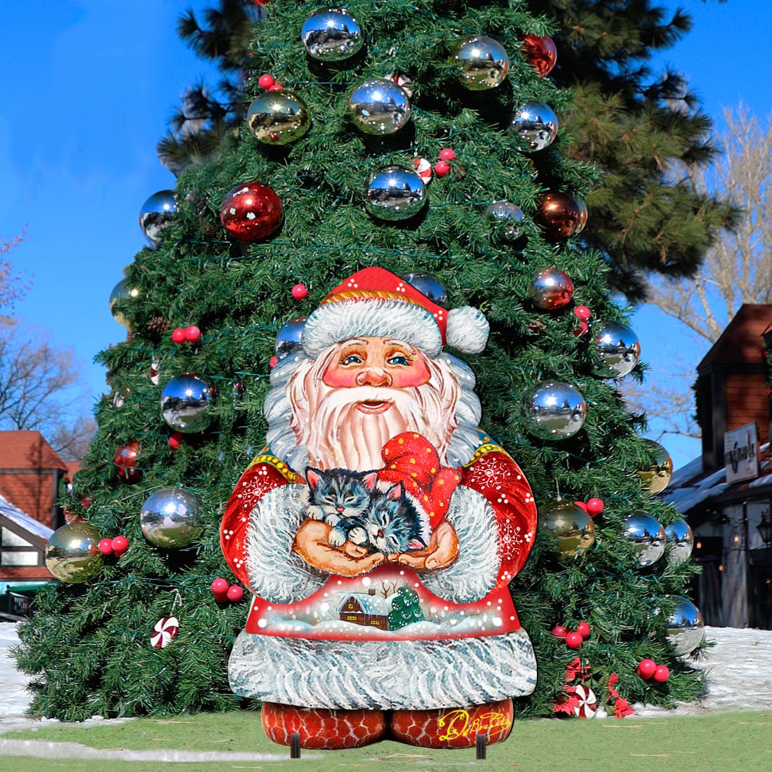 Holiday Kitten Santa Holiday Outdoor Yard Sign by G. DeBrekht - Christmas Decor - 8117808F