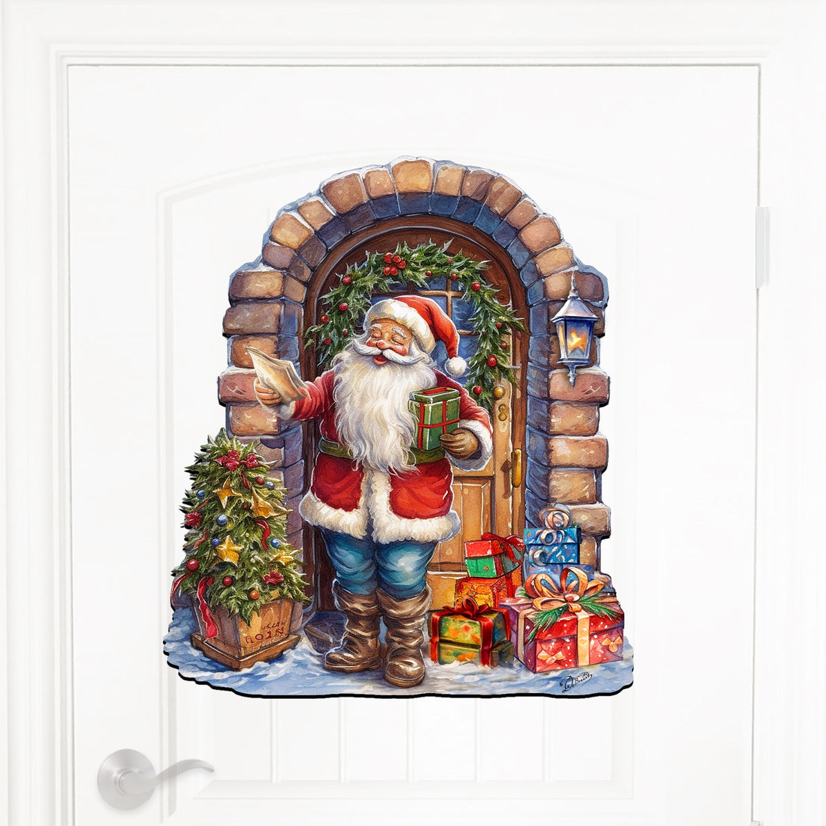 Santa's Surprise Visit Holiday Door Decor