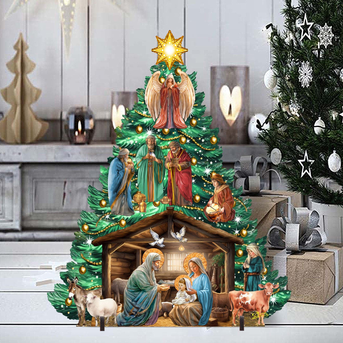 Nativity-Themed Christmas Tree Outdoor Indoor Decor Wooden Christmas Decoration