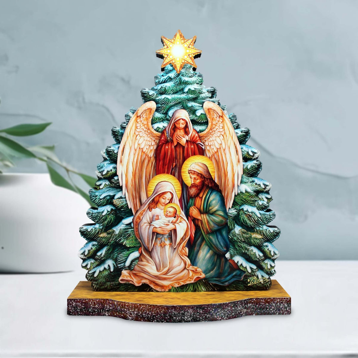 Graceful Angel Nativity Limited Edition Wooden Figurine by G. Debrekht - Centerpiece for Holiday Decor - 89306